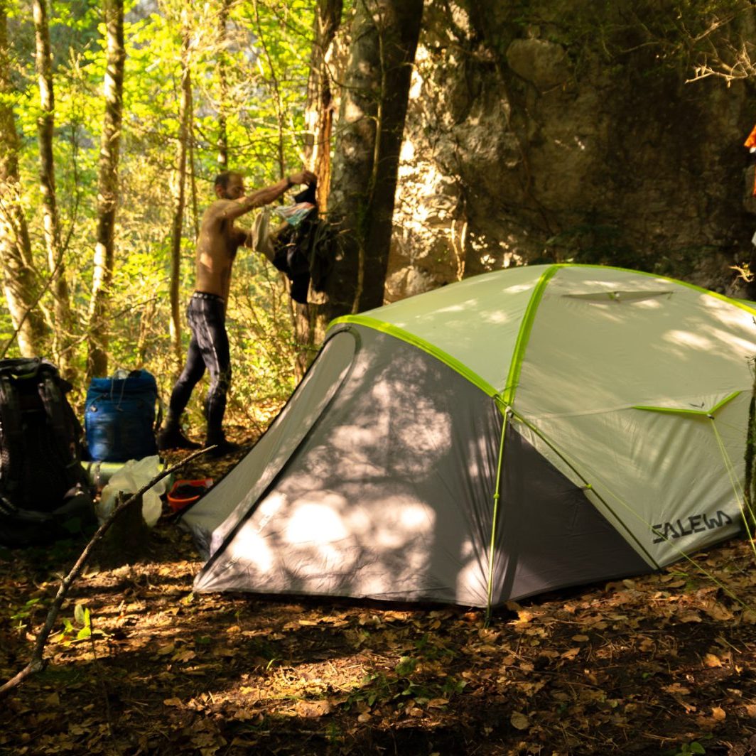 a campers inside a forest